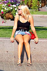 Real blonde hot sitting upskirt